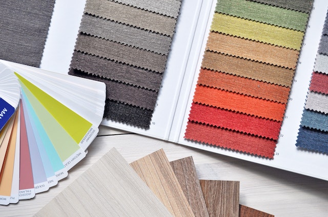 a bunch of colour and fabric swatches for interior design