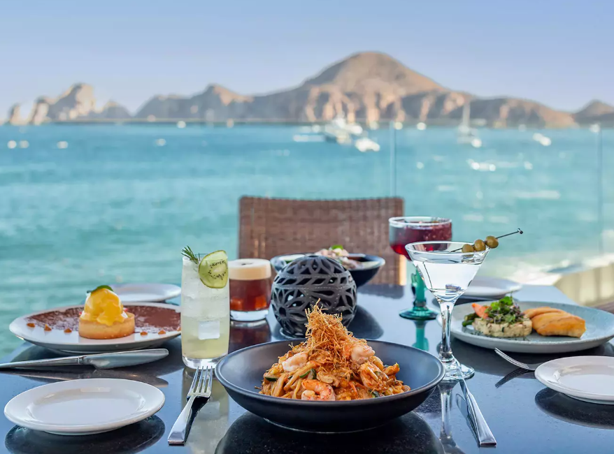 Gluten-free food on a beachfront terrace in Cabo San Lucas